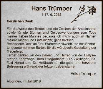 Traueranzeige von Hans Trümper von Eschwege