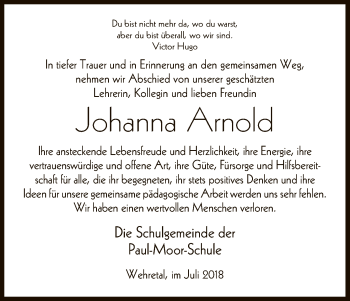 Traueranzeige von Johanna Arnold von Eschwege