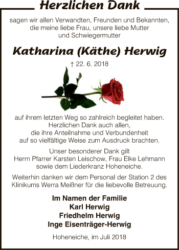 Traueranzeige von Katharina Herwig von Eschwege