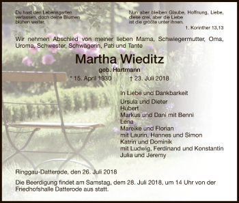 Traueranzeige von Martha Wieditz von Eschwege