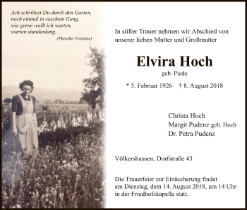 Traueranzeige von Elvira Hoch von Eschwege