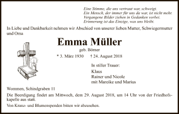 Traueranzeige von Emma Müller von Eschwege