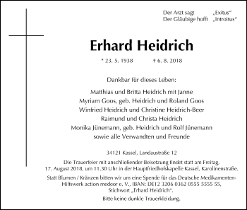 Traueranzeige von Erhard Heidrich von Eschwege