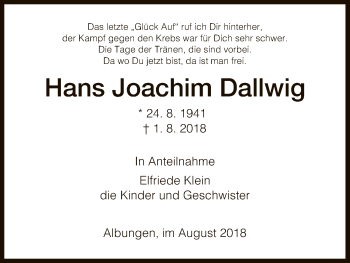 Traueranzeige von Hans Joachim Dallwig von Eschwege