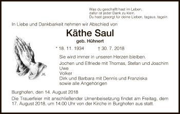 Traueranzeige von Käthe Saul von Eschwege