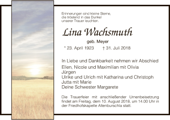 Traueranzeige von Lina Wachsmuth von Eschwege