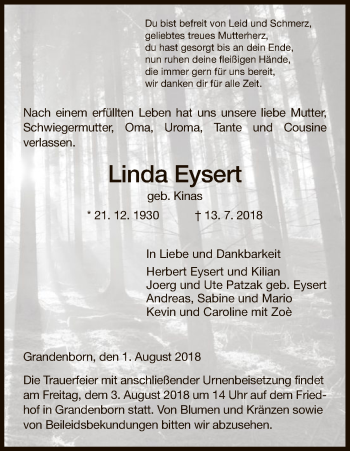 Traueranzeige von Linda Eysert von Eschwege