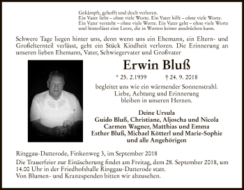 Traueranzeige von Erwin Bluß von Eschwege