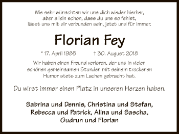 Traueranzeige von Florian Fey von Eschwege