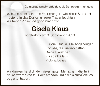 Traueranzeige von Gisela Klaus von Eschwege