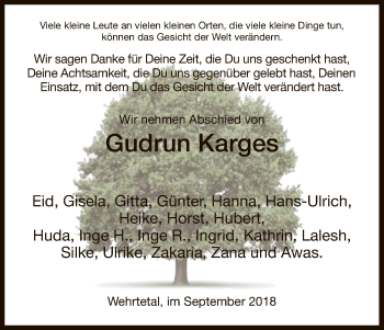 Traueranzeige von Gudrun Karges von Eschwege