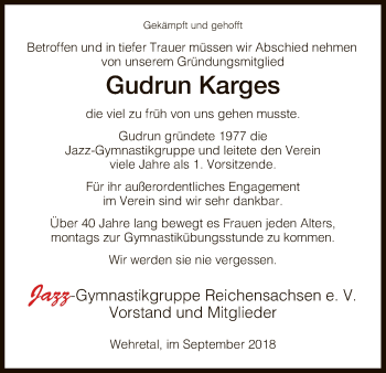 Traueranzeige von Gudrun Karges von Eschwege