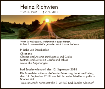 Traueranzeige von Heinz Richwien von Eschwege