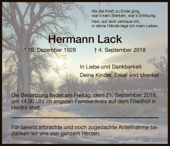 Traueranzeige von Hermann Lack von Eschwege