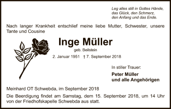 Traueranzeige von Inge Müller von Eschwege