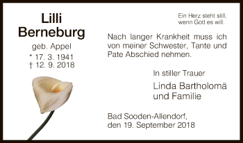 Traueranzeige von Lilli Berneburg von Eschwege