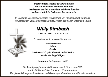 Traueranzeige von Willy Rimbach von Eschwege