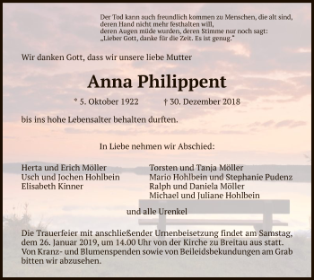 Traueranzeige von Anna Philippent von Eschwege