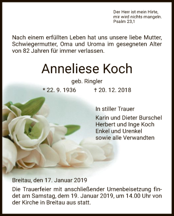 Traueranzeige von Anneliese Koch von Eschwege