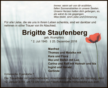 Traueranzeige von Brigitte Staufenberg von Eschwege