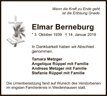 Traueranzeige von Elmar Berneburg von Eschwege