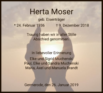 Traueranzeige von Herta Moser von Eschwege