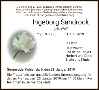 Traueranzeige von Ingeborg Sandrock von Eschwege