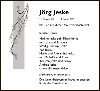 Traueranzeige von Jörg Jeske von Eschwege