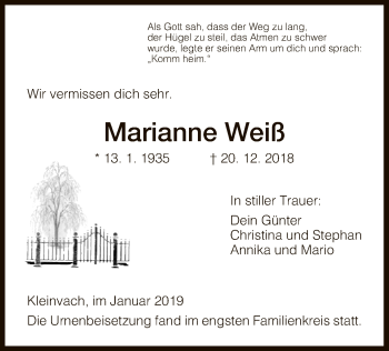 Traueranzeige von Marianne Weiß von Eschwege