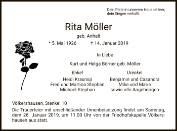 Traueranzeige von Rita Möller von Eschwege