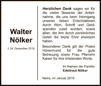 Traueranzeige von Walter Nölker von Eschwege