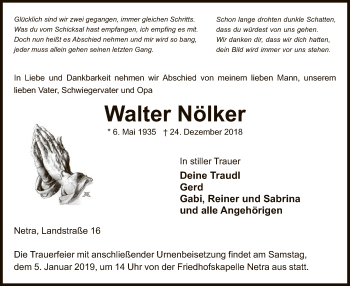 Traueranzeige von Walter Nölker von Eschwege