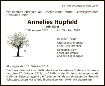 Traueranzeige von Anneliese Hupfeld von Eschwege