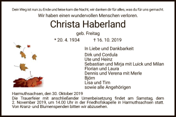 Traueranzeige von Christa Haberland von Eschwege