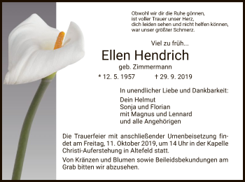 Traueranzeige von Ellen Hendrich von Eschwege