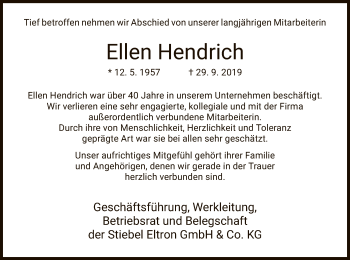 Traueranzeige von Ellen Hendrich von Eschwege