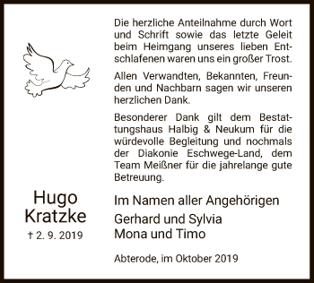 Traueranzeige von Hugo Kratzke von Eschwege