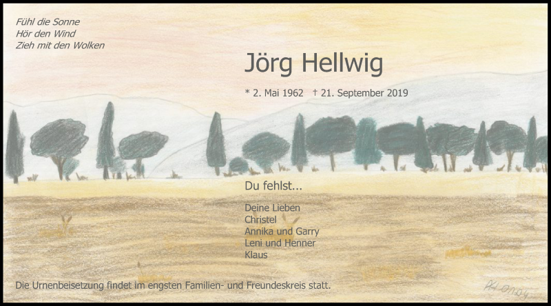  Traueranzeige für Jörg Hellwig vom 02.10.2019 aus Eschwege