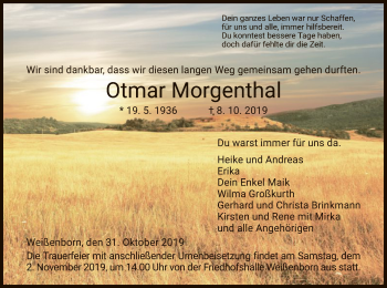 Traueranzeige von Otmar Morgenthal von Eschwege