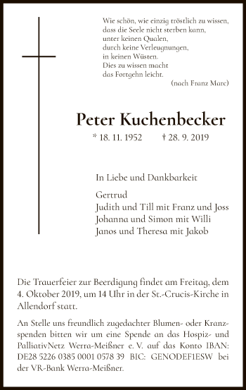 Traueranzeige von Peter Kuchenbecker von Eschwege