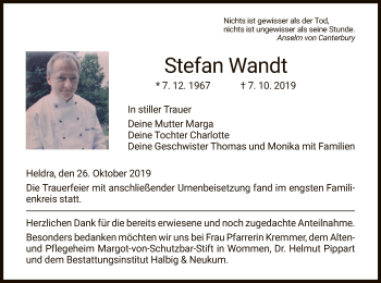 Traueranzeige von Stefan Wandt von Eschwege