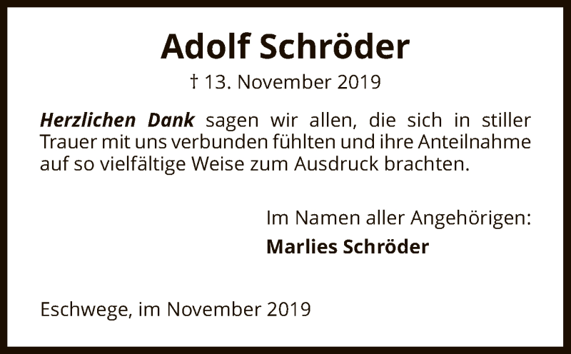  Traueranzeige für Adolf Schröder vom 30.11.2019 aus Eschwege
