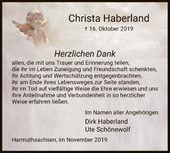 Traueranzeige von Christa Haberland von Eschwege