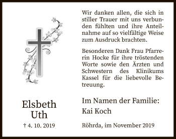 Traueranzeige von Elsbeth Uth von Eschwege