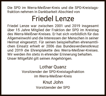 Traueranzeige von Friedel Lenze von Eschwege