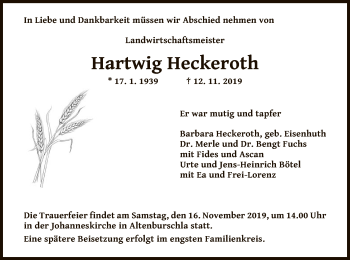 Traueranzeige von Hartwig Heckeroth von Eschwege