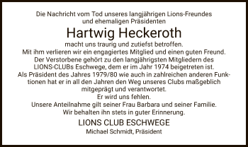 Traueranzeige von Hartwig Heckeroth von Eschwege