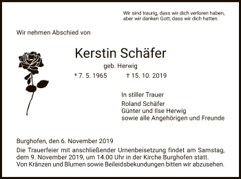 Traueranzeige von Kerstin Schäfer von Eschwege