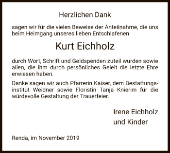 Traueranzeige von Kurt Eichholz von Eschwege