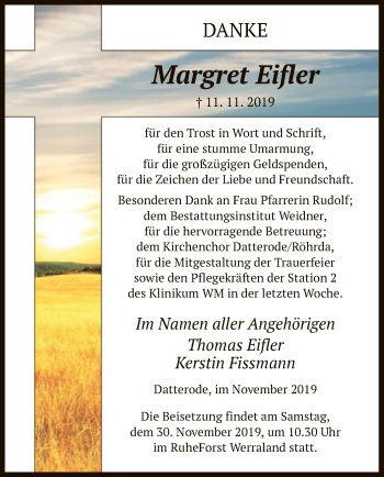 Traueranzeige von Margret Eifler von Eschwege